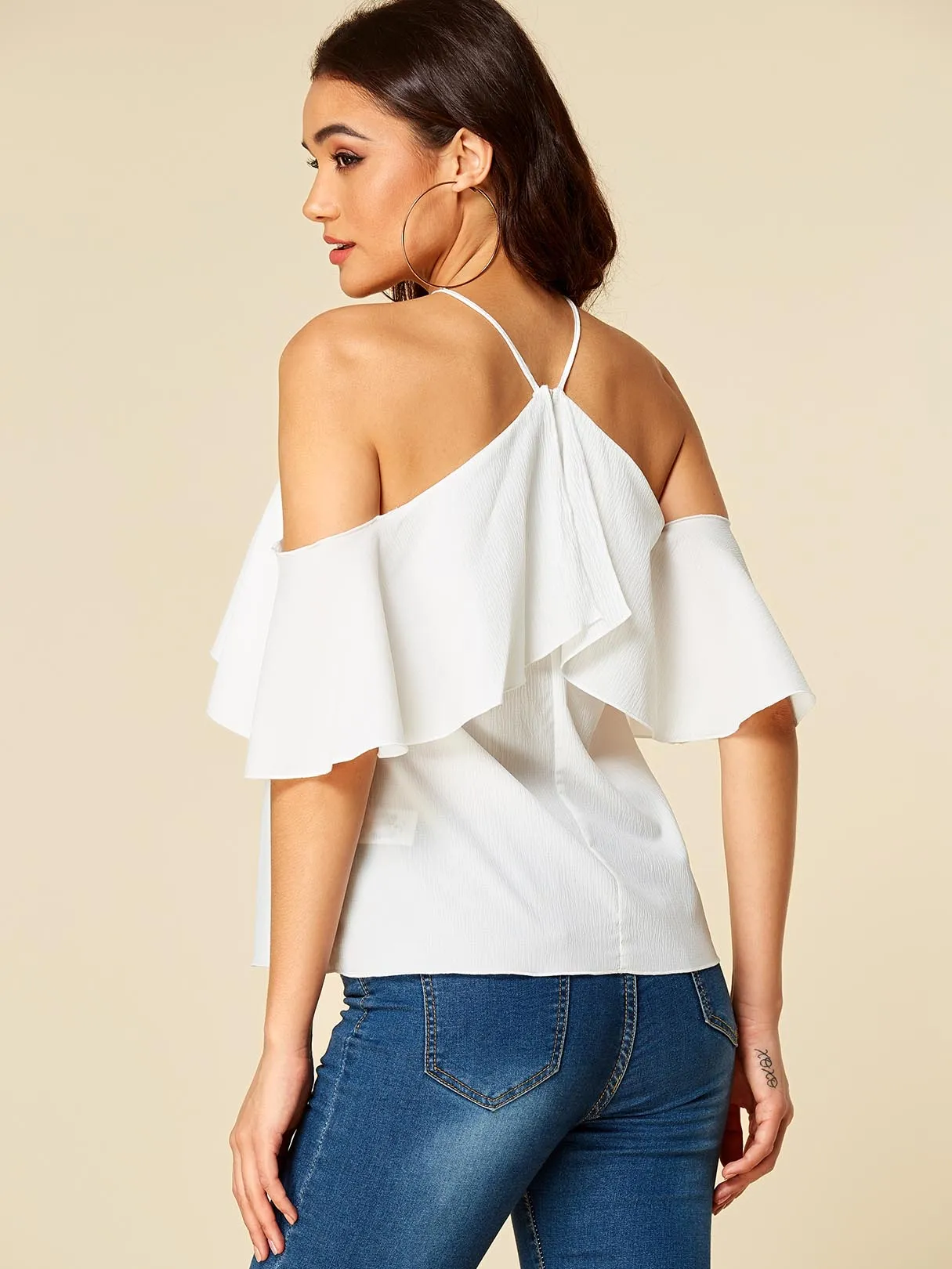 Wholesale Halter Spaghetti Strap White Blouses