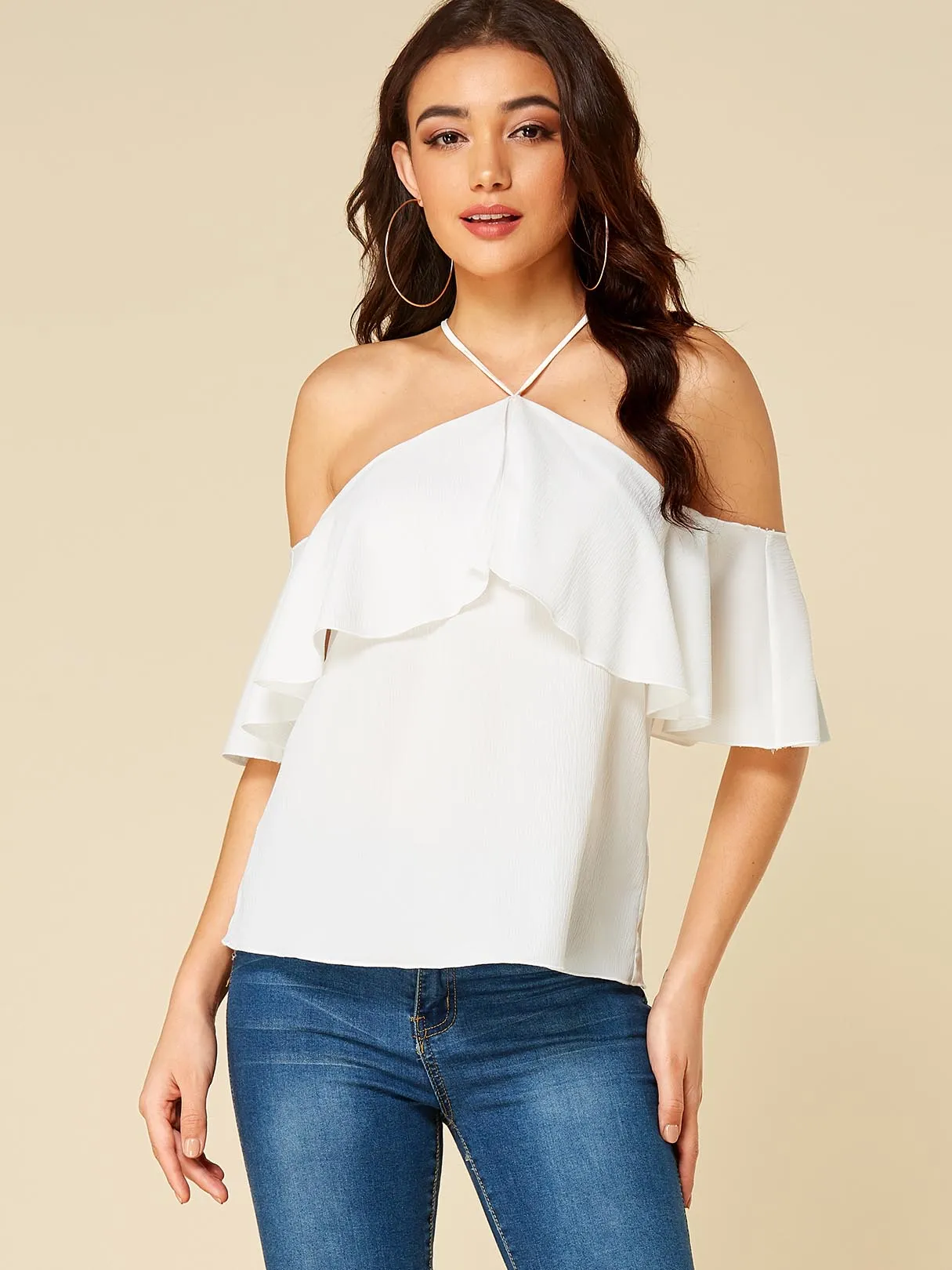 Wholesale Halter Spaghetti Strap White Blouses