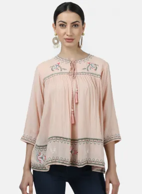 Womens Peach Embroidered Tops