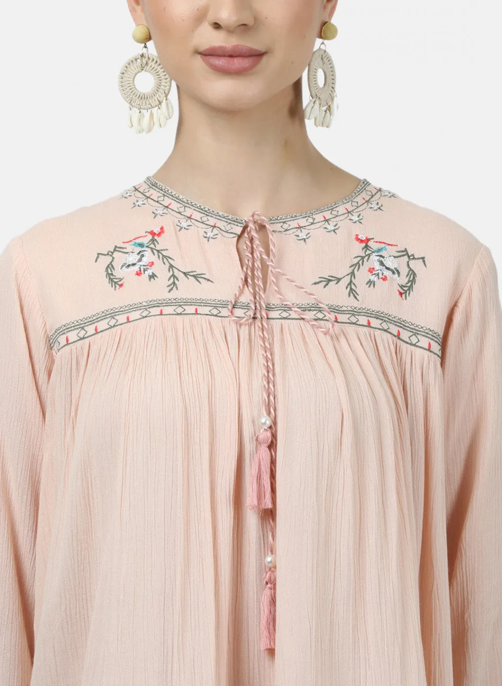 Womens Peach Embroidered Tops