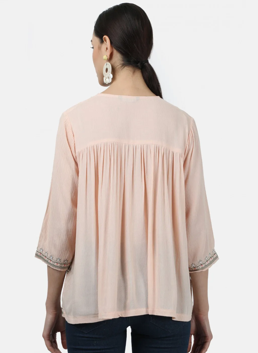 Womens Peach Embroidered Tops